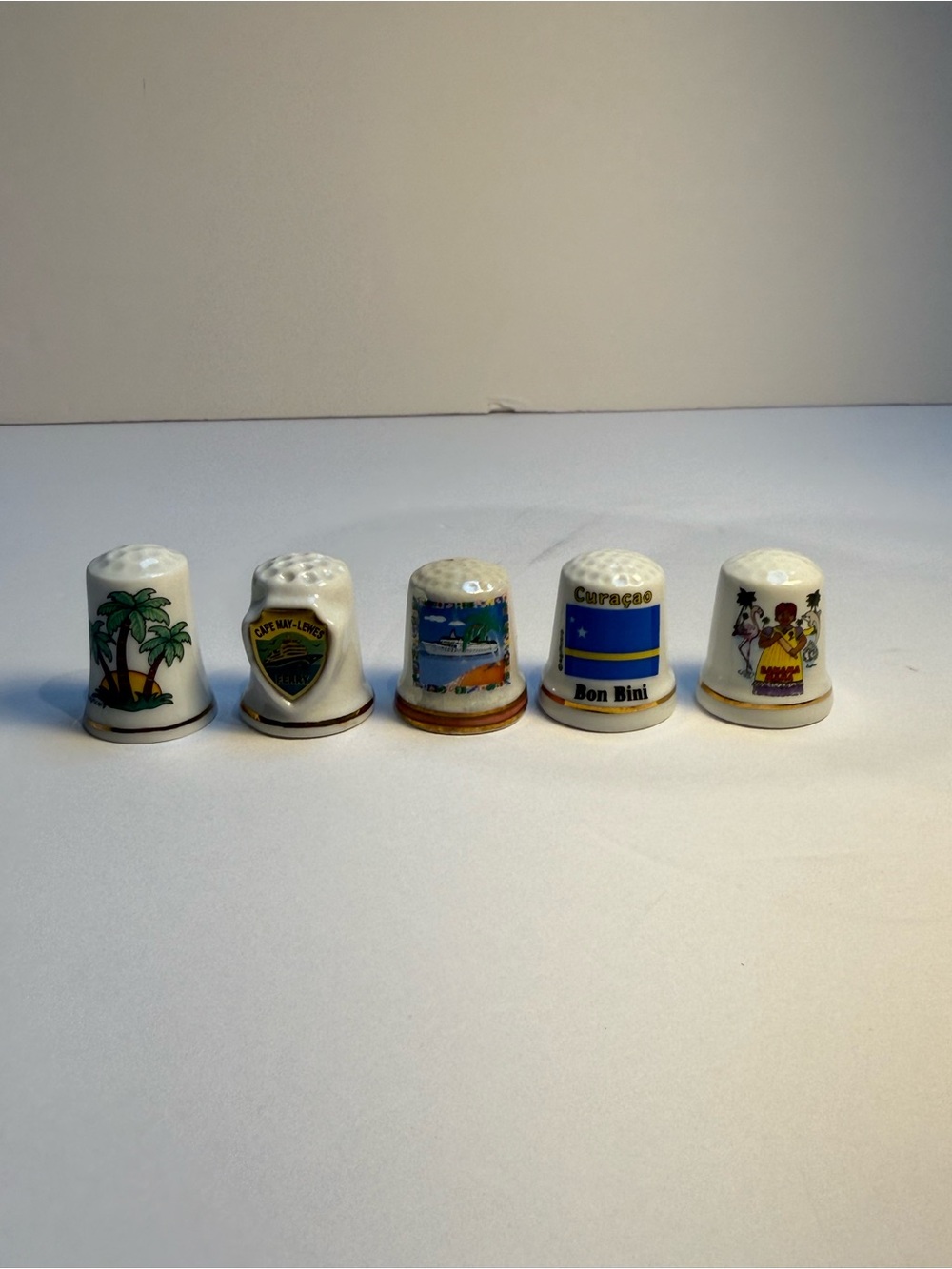 Set of 5 Vintage Porcelain Thimbles - Various Locations